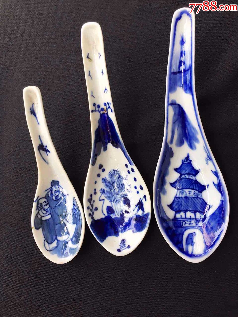 清代青花瓷勺子三把一起卖
