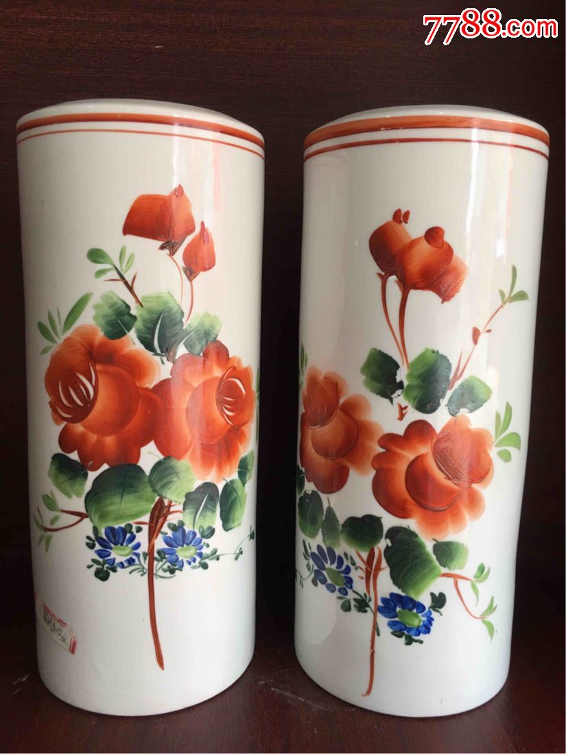 50年代牡丹帽筒一对