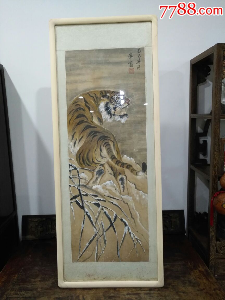 原框老裱小石章款雪融虎应该是傅抱石大儿子傅小石1965年的作品