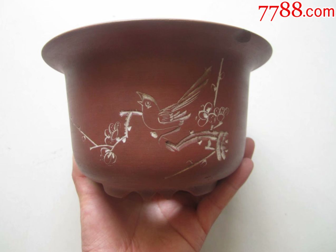 紫砂花鸟小花盆