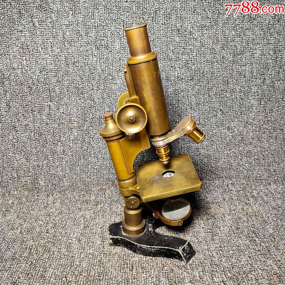 180年西洋古董德国ehartnack黄铜显微镜老式单筒显微镜放大镜