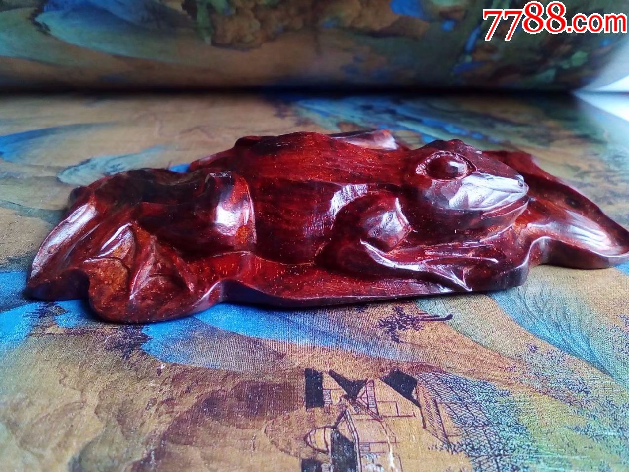 保证真正小叶紫檀红木,纯手雕刻动物花鸟,青蛙趴在荷叶-其他根雕/木雕
