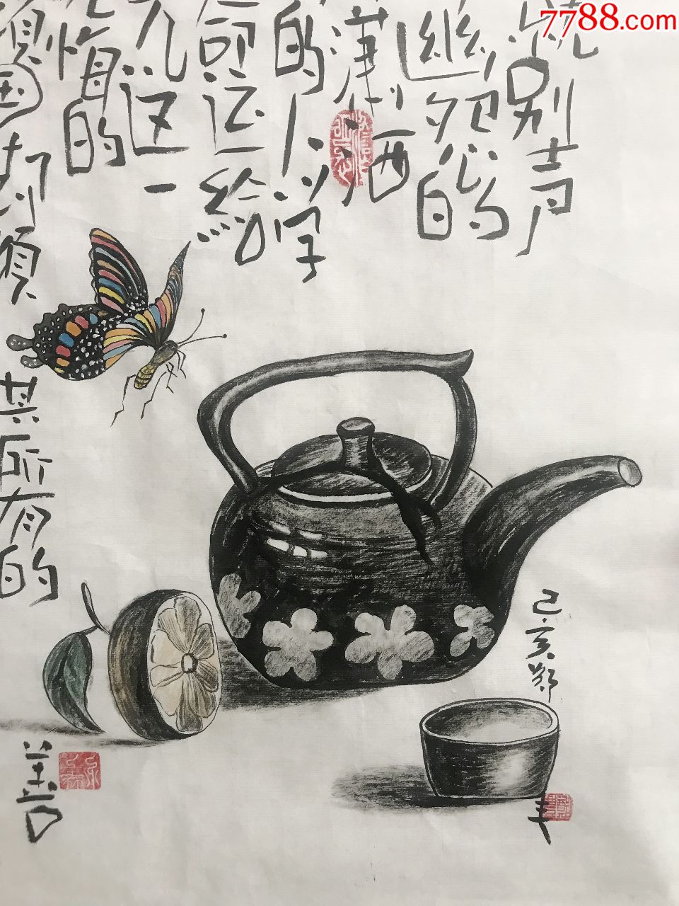 鄭老師有意境的禪意作品茶壺茶杯1-人物國畫原作-7788收藏__收藏熱線