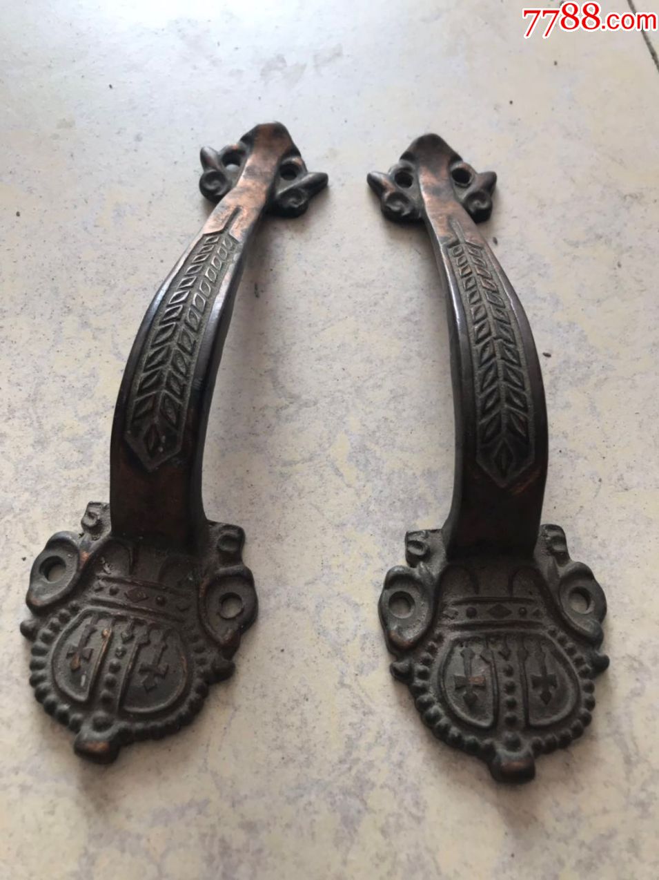 民国厚重铜门把手一副大概教堂门上的如意形完整品好包真保老