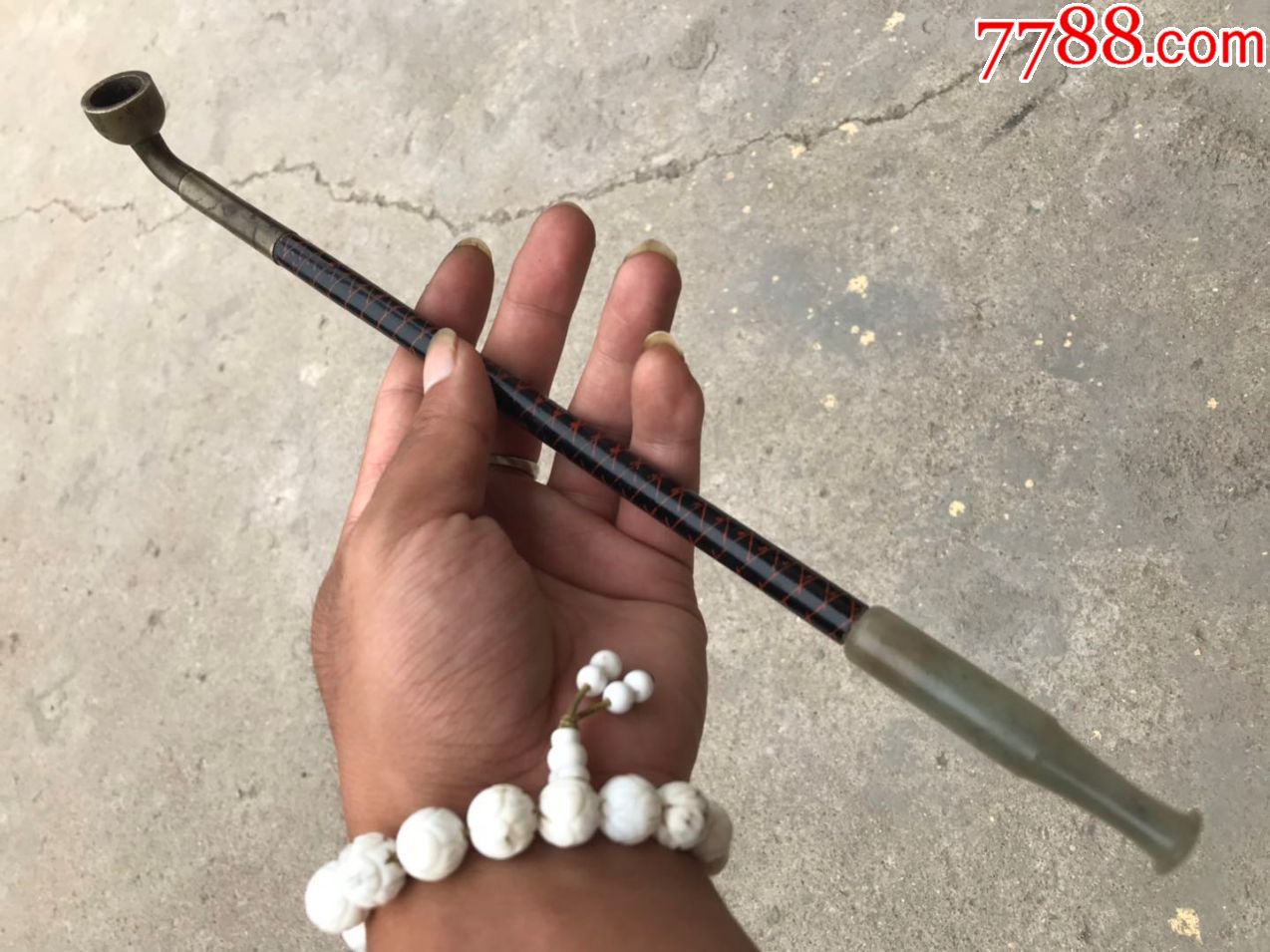 清民长烟袋一杆和田玉嘴木杆带工铜锅整体漂亮品好品相如图包真保老