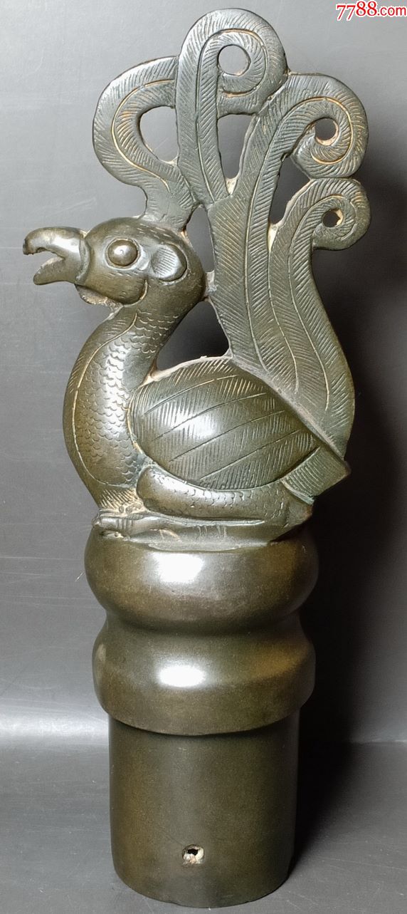 宋青铜凤鸟杖首
