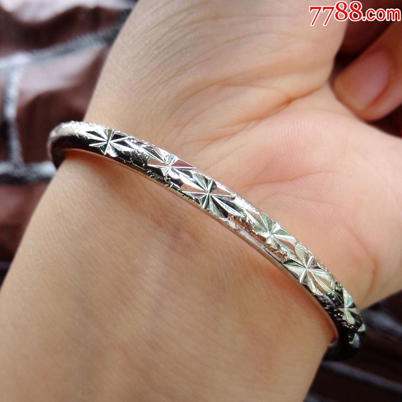 满天星999纯实心银手镯四叶草光面韩版森系开口银手环女银镯子七夕