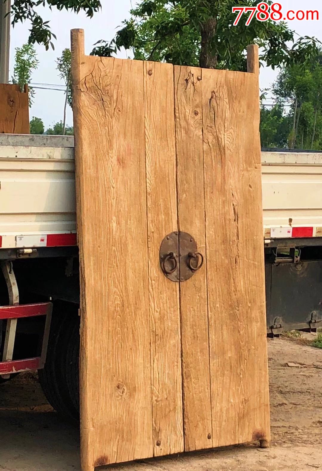 榆木门板一对自然风化纹理清晰无修补全品包老已清洗