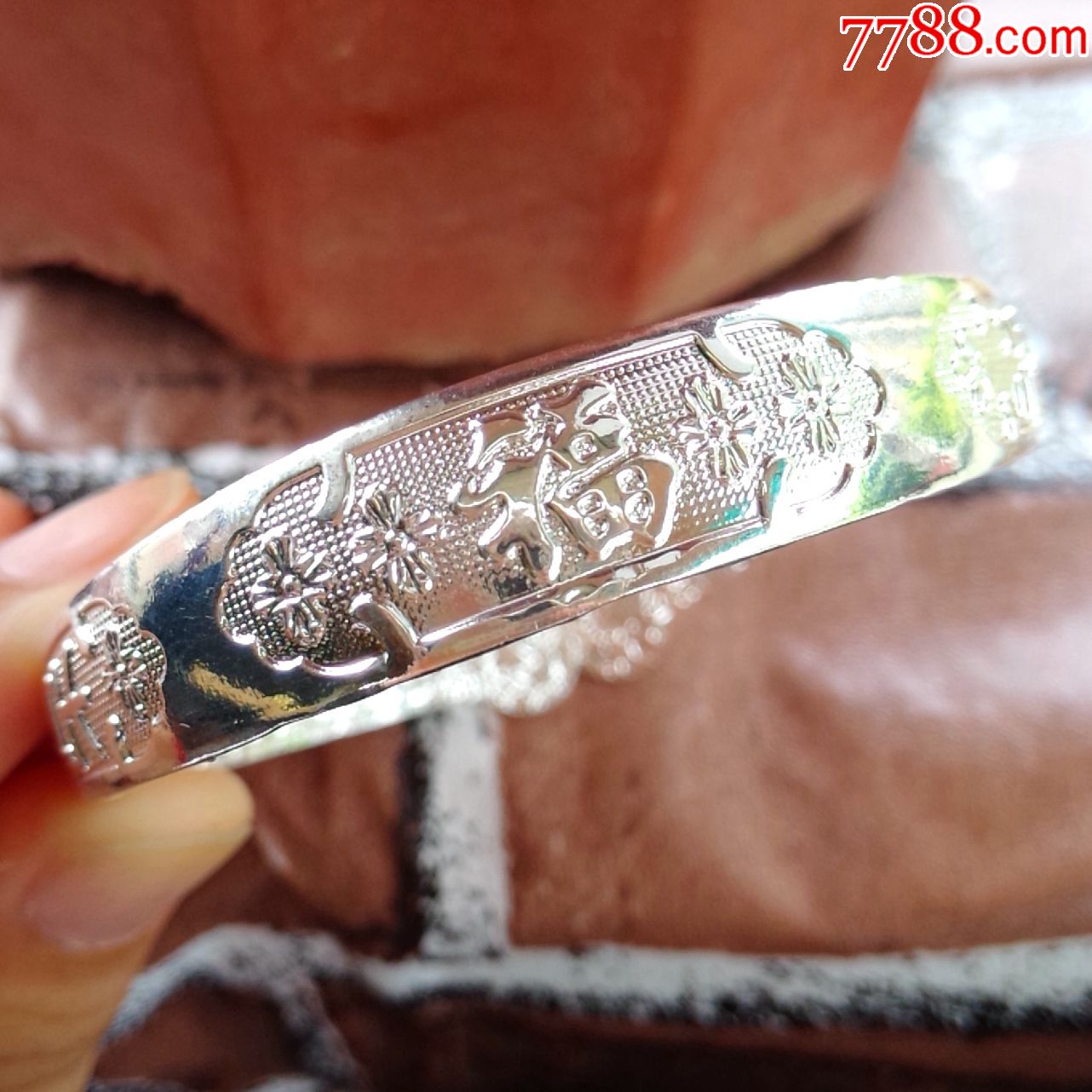 吉祥如意银手镯女纹银纯银手镯千足实心开口百福银镯子送妈妈女友礼物