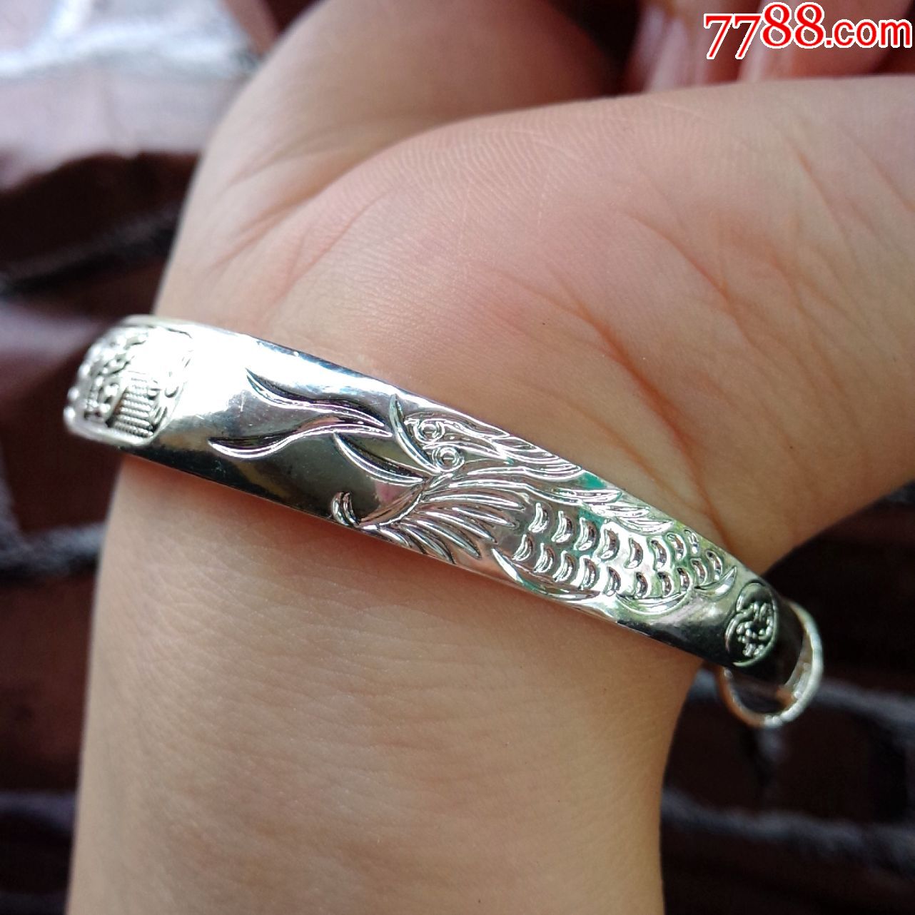 龙凤银手镯女s999纯银福手镯千足银实心活口镯子送妈妈女友七夕情人节
