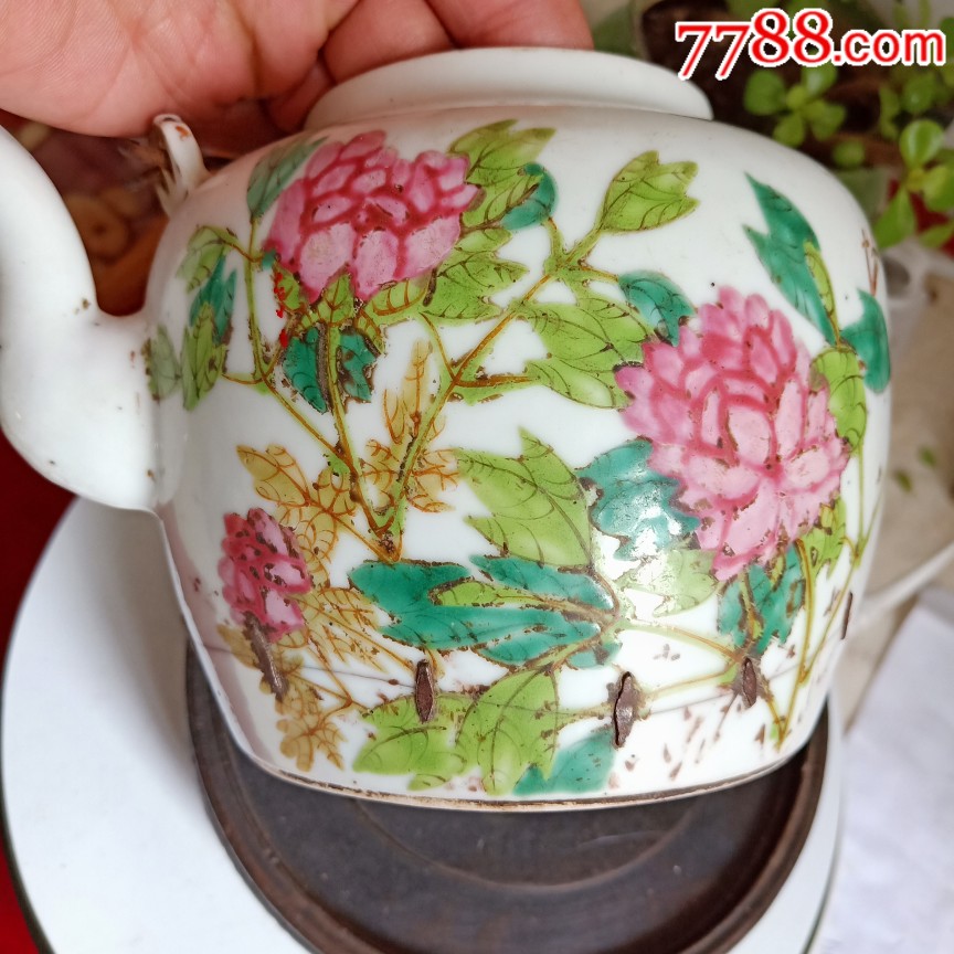 晚清名家陈光辉作品浅绛彩富贵白头提梁壶