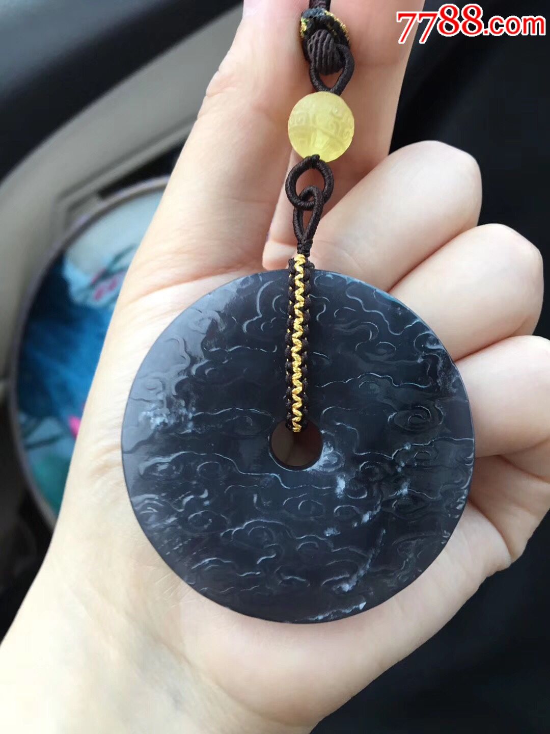 新品正宗天然和田玉烟紫料雕刻祥云平步青云平安扣吊坠挂件