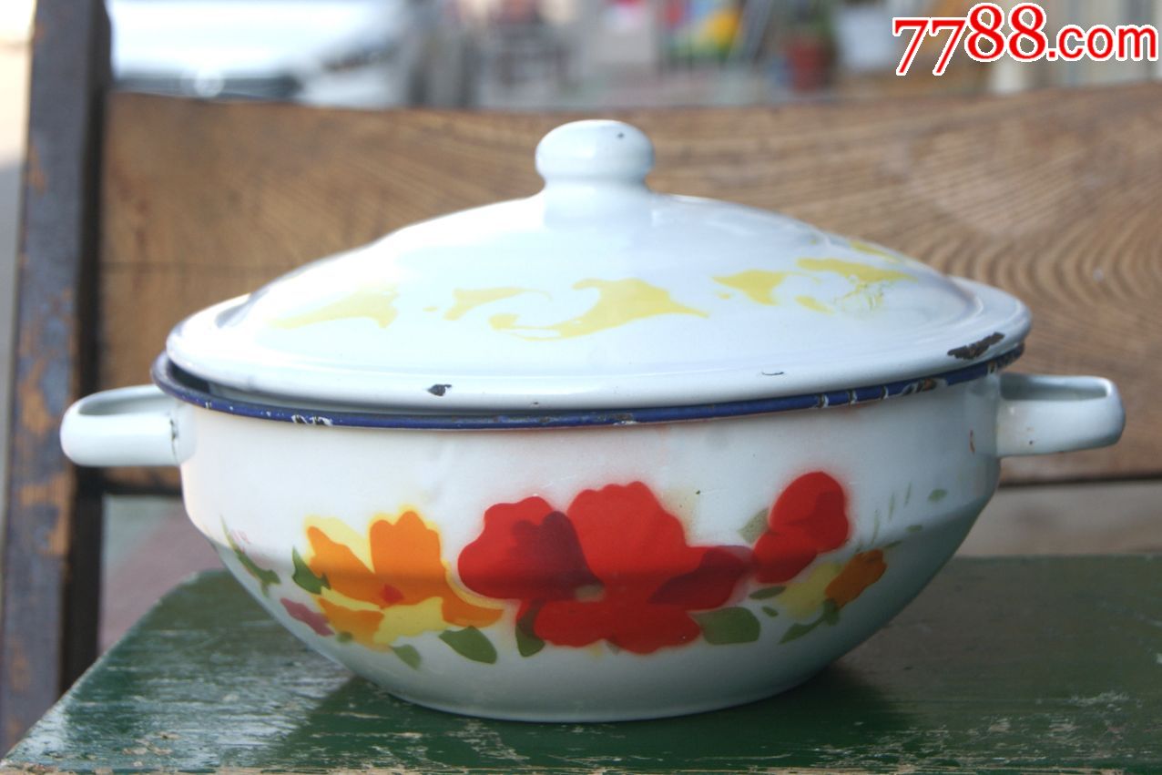 花桥牌牌搪瓷双柄小盆