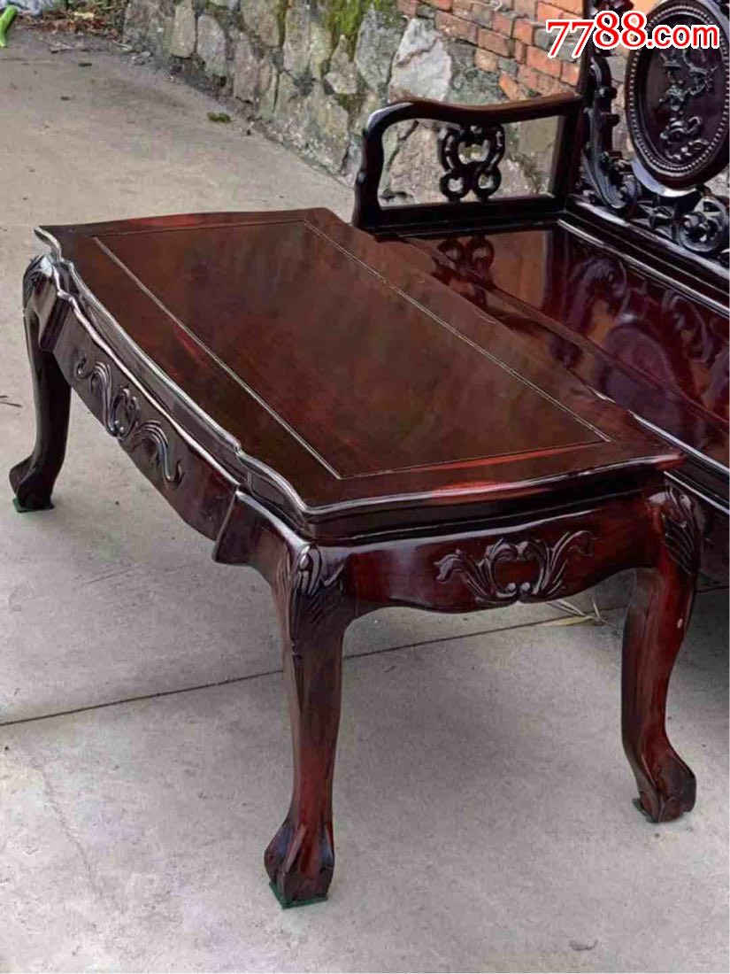 大红酸枝(交趾黄檀)老虎腿雕刻洋花沙发五件套-其他木艺家具-7788收藏