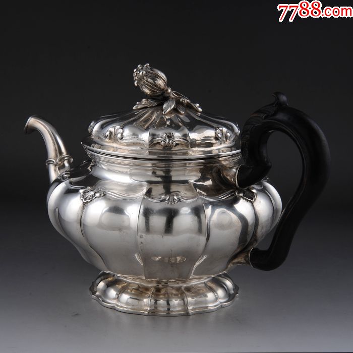 约900克意大利洛可可浮雕花卉纯银茶壶全品特惠西洋古董银器收藏_价格