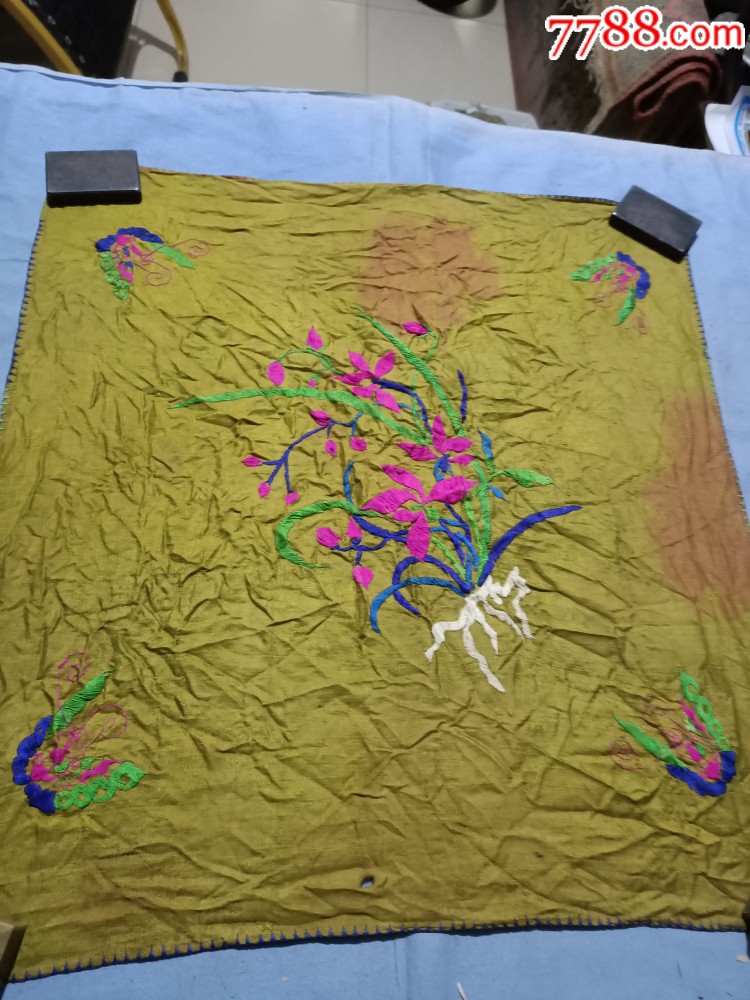 清代双面刺绣兰草汗巾46/44