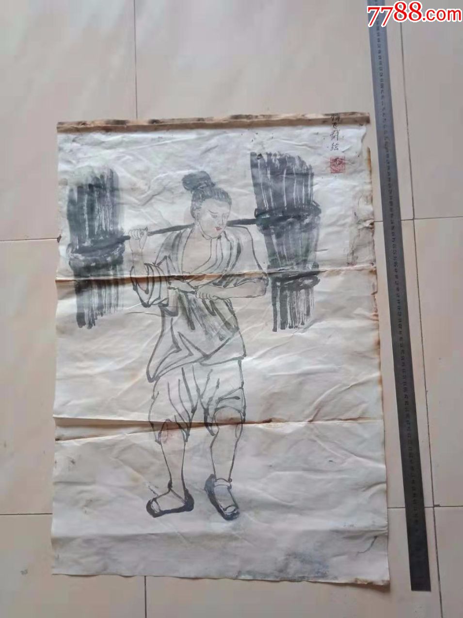 一口价,老字画,人物画国画,砍柴归来,保证纯手工绘画,包邮