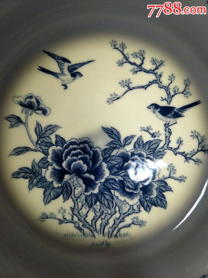 醴陵群力老瓷器釉下五彩蓝花小鸟餐盘