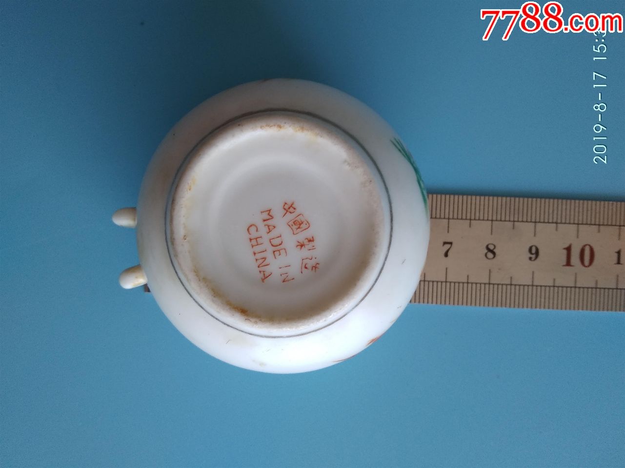手绘金玉满堂鸟食罐/鸟食碗/鸟杯鱼是财神红色底款中英文"中国制造"