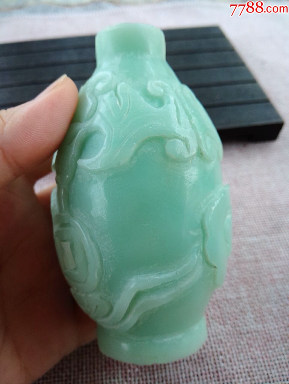 文玩明朝中期无盖琉璃招财鼻烟壶五福浮雕烟具蝙蝠