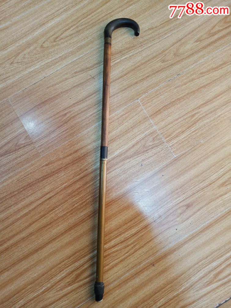 老棕竹牛角拐杖