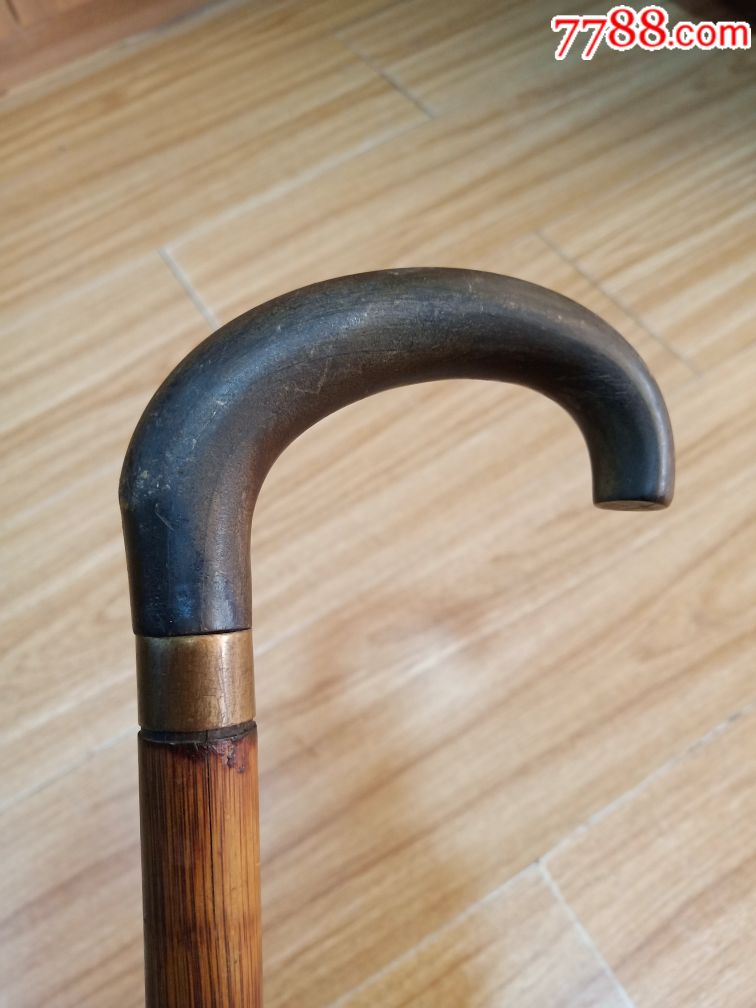 老棕竹牛角拐杖