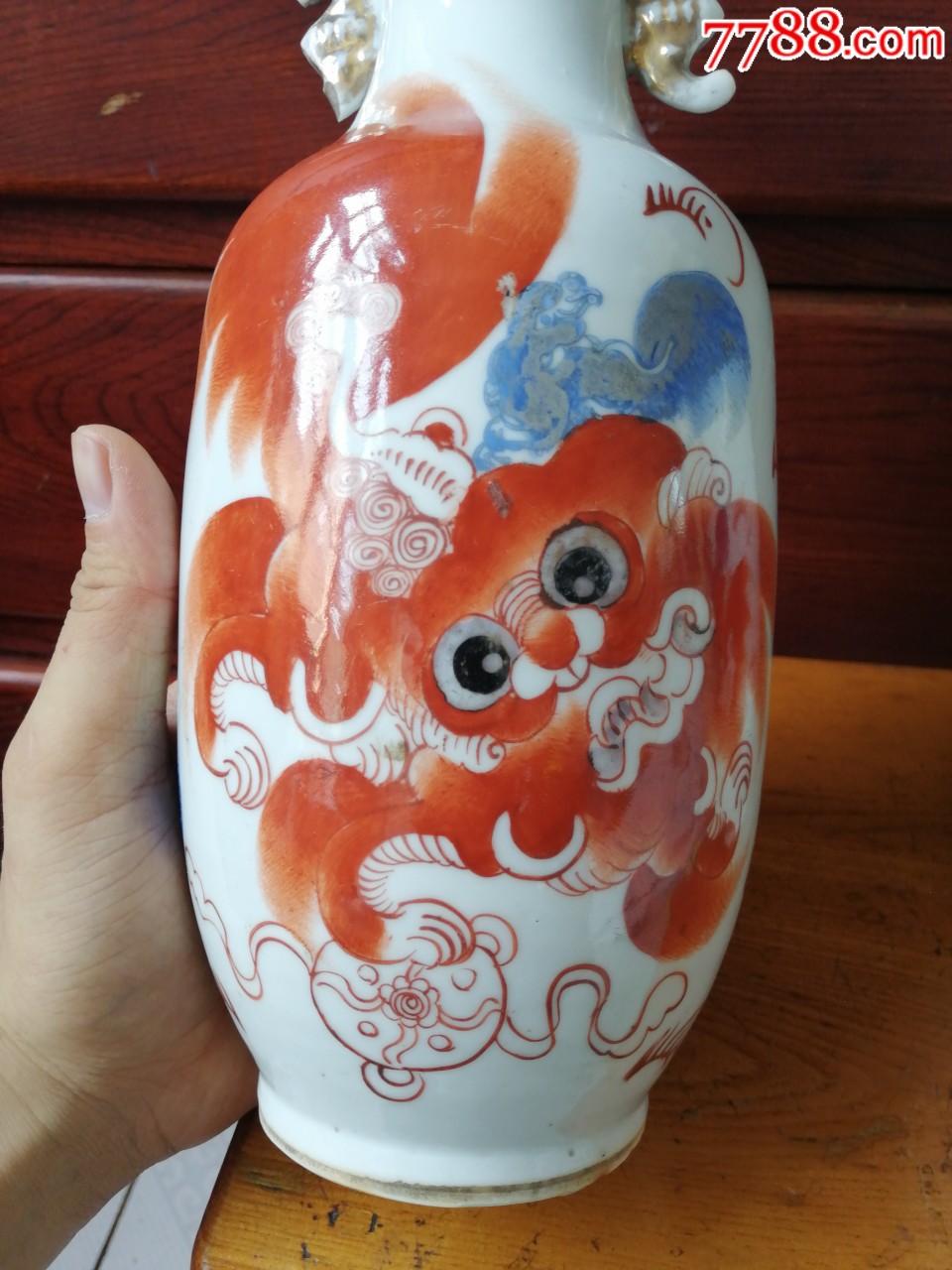 民国三彩狮子花瓶一对(保老保真)