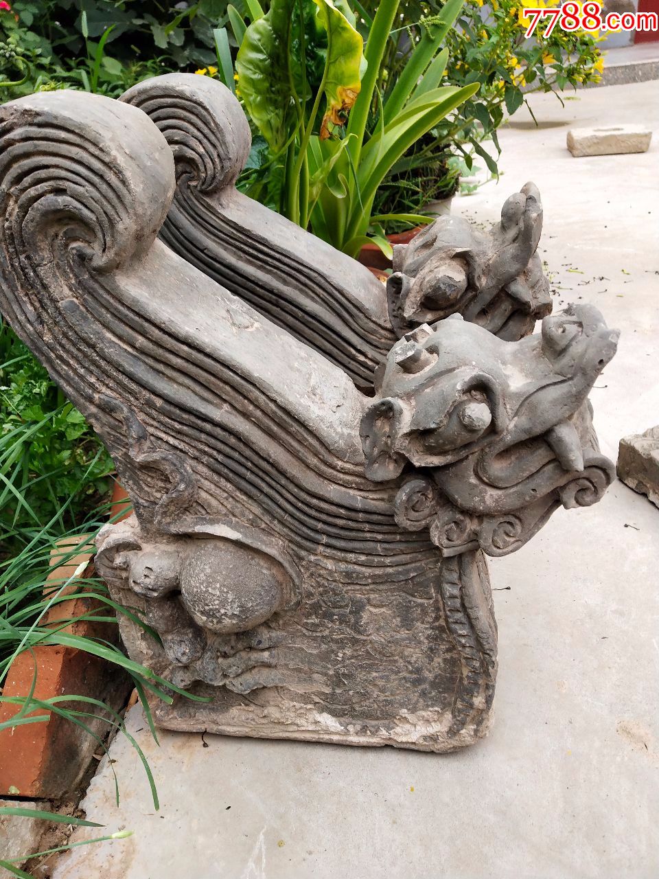 陶器类古建筑装饰类老陶制龙头一对高50厘米宽40厘米厚16厘米品相看图