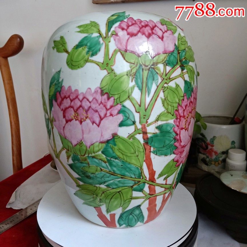 晚清名家张子帅作品浅绛彩富贵白头冬瓜罐有小鸡爪纹炸底如图包老保真