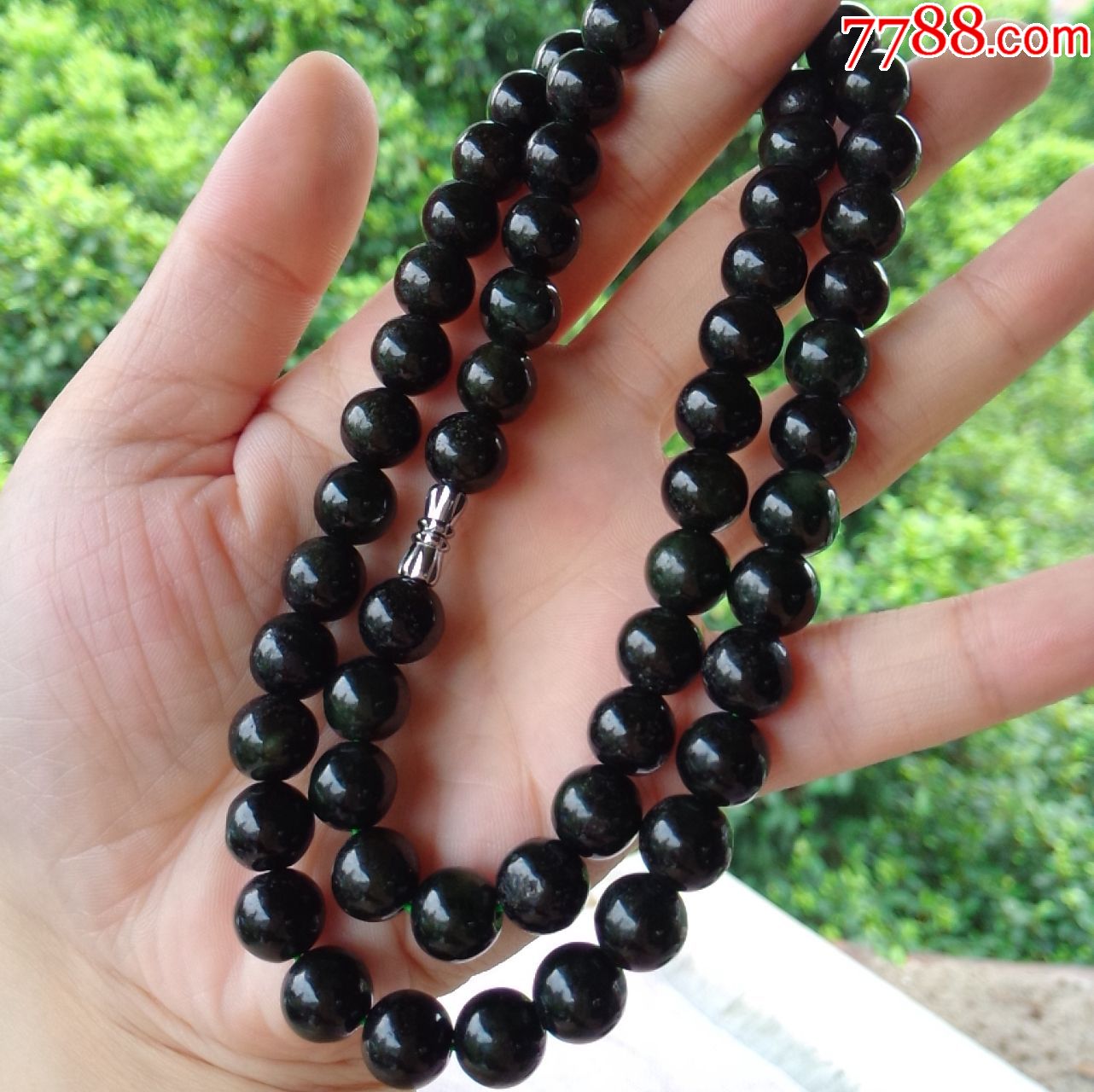 天然翡翠a货老坑墨翠圆珠玉珠男女水润珠串气质项链精美珠链