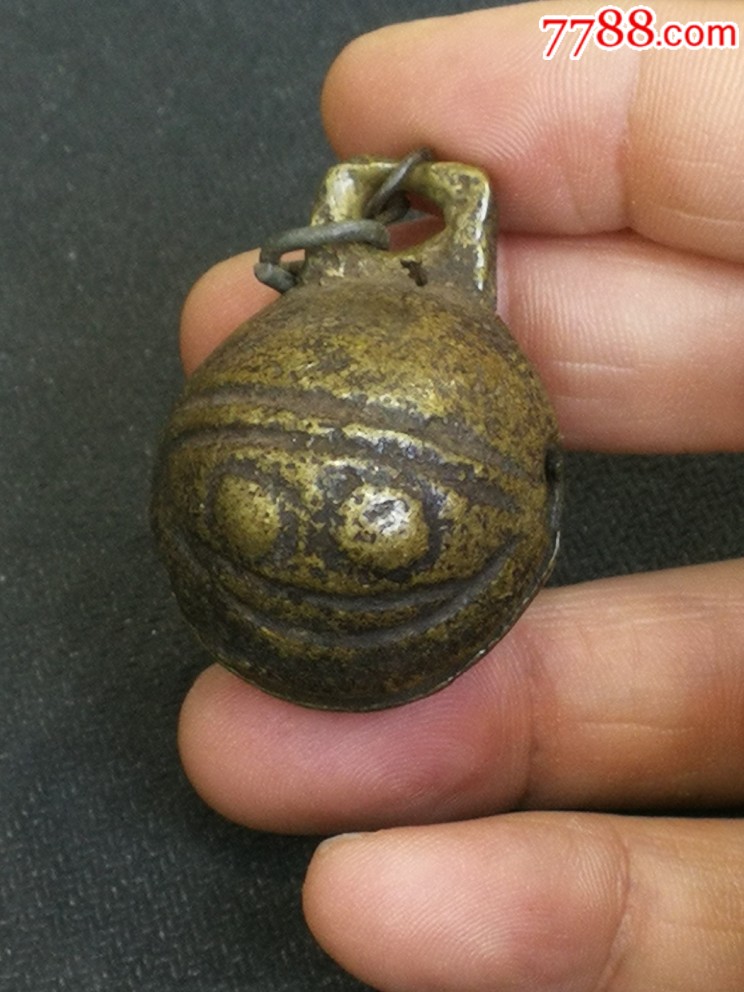 清代茶马古道铜鎏金虎头铃铛