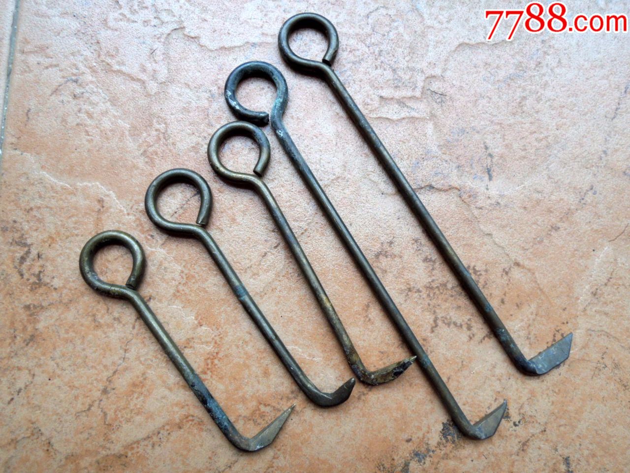 怀旧收藏1908解放前后皮匠用割皮子铜钩刀5件套157g1119cm