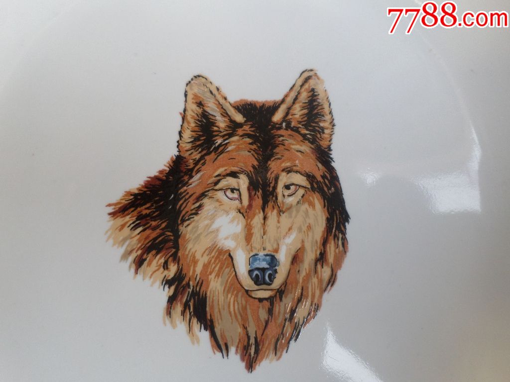 古玩杂项陶瓷器皿盛具名窑老瓷器旷野狼图画面瓷餐盘大粉彩瓷深腰碗