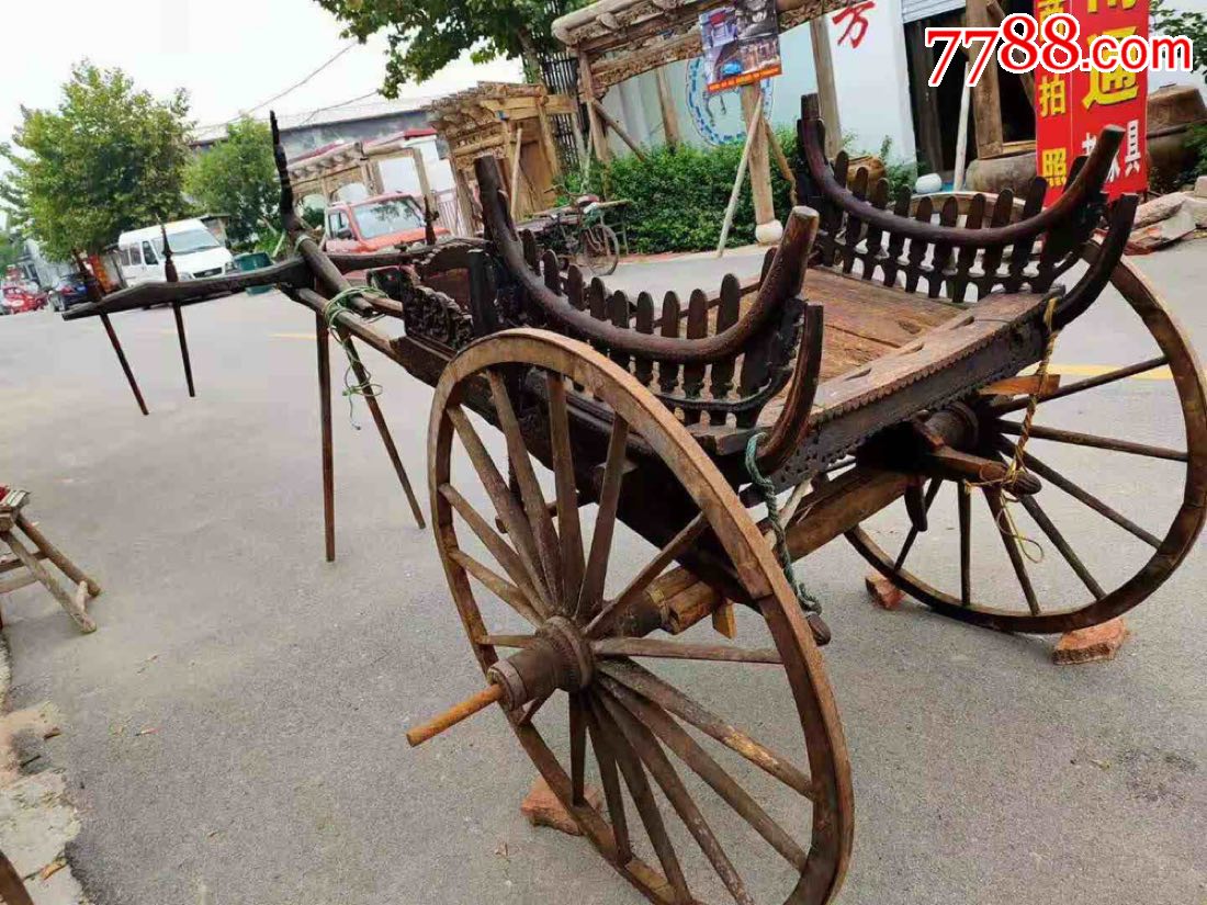 清代花梨木满雕工双辕双马贵族车使用于博物馆个人收藏包老包真