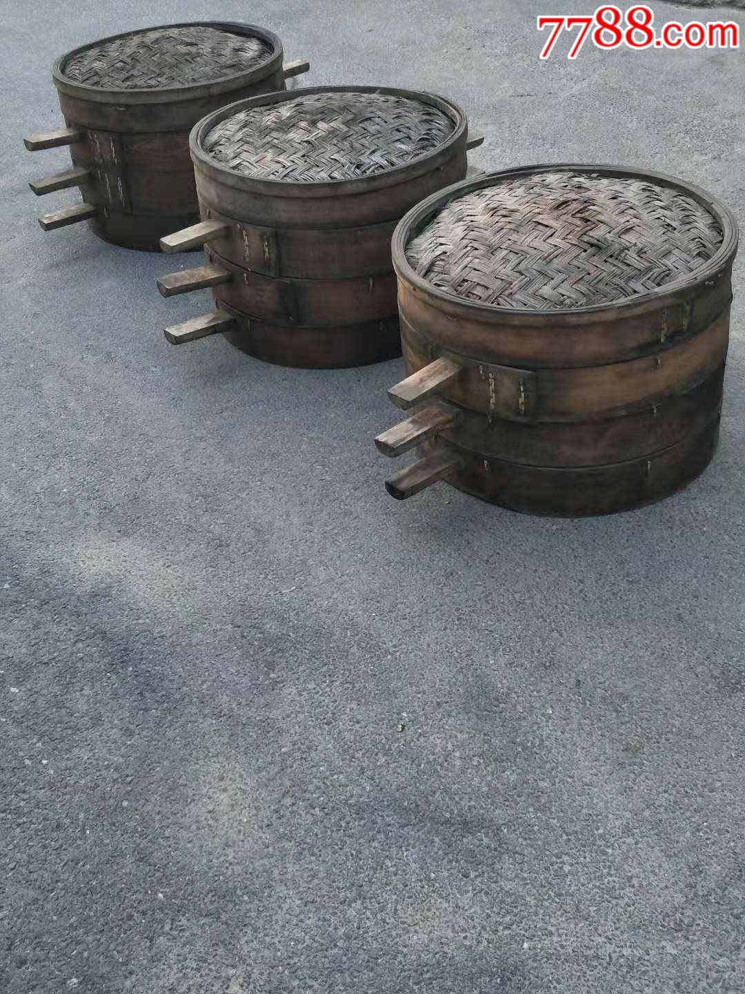 老蒸笼三套直径55高38厘米品相一流民俗博物馆展览必备