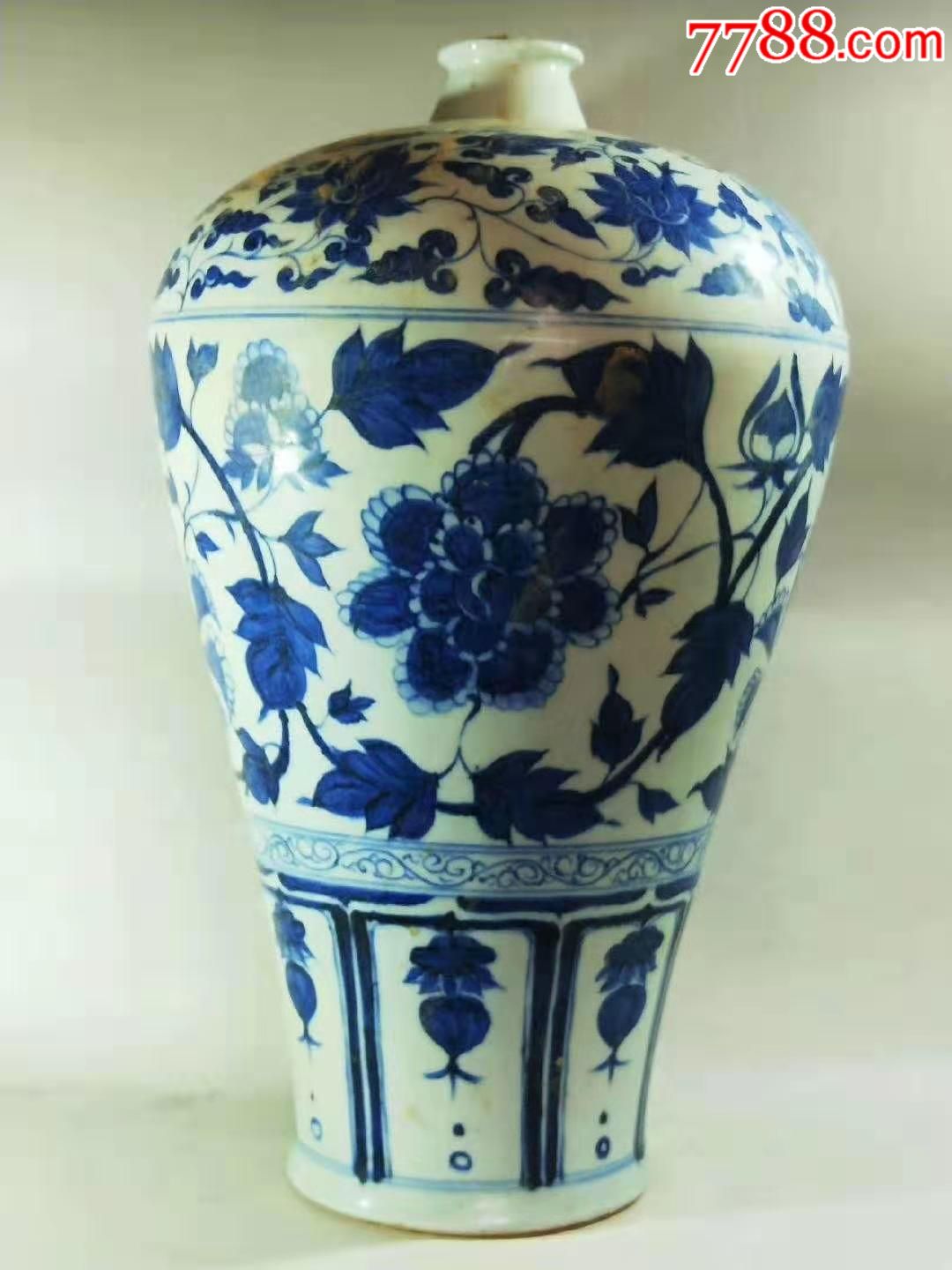 卢芹斋出口欧洲回流;元青花缠枝牡丹兽纹梅瓶雍容华贵,大气超凡;造型