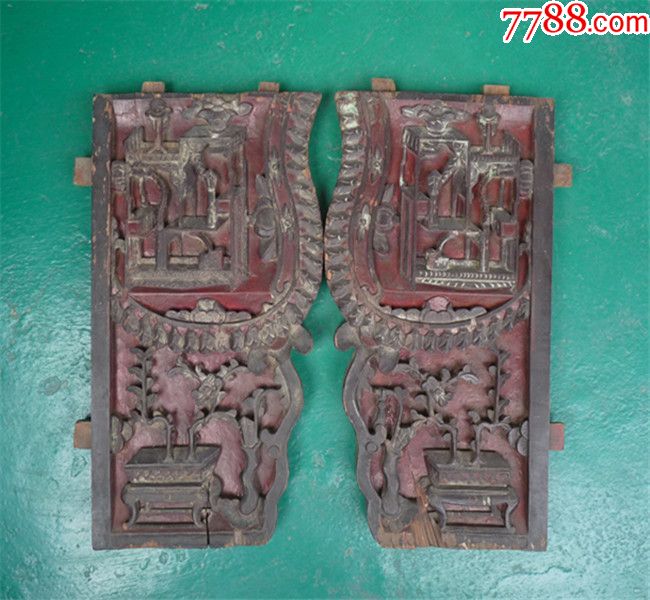 花卉木雕一对_其他木艺品_怀旧时光古玩店【7788收藏__收藏热线】