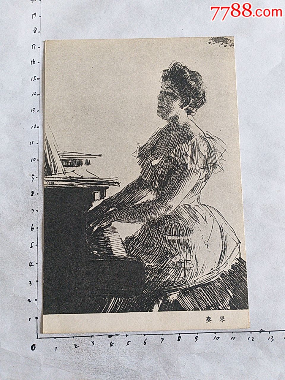 黑白素描画作奏琴外国作品115173cm