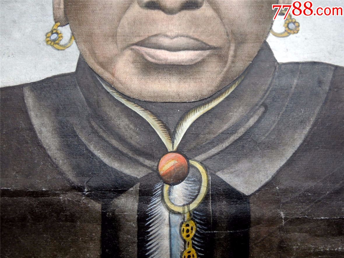 书画收藏1908b-民国老相馆手工彩绘祖宗肖像画-边疆富家老太太