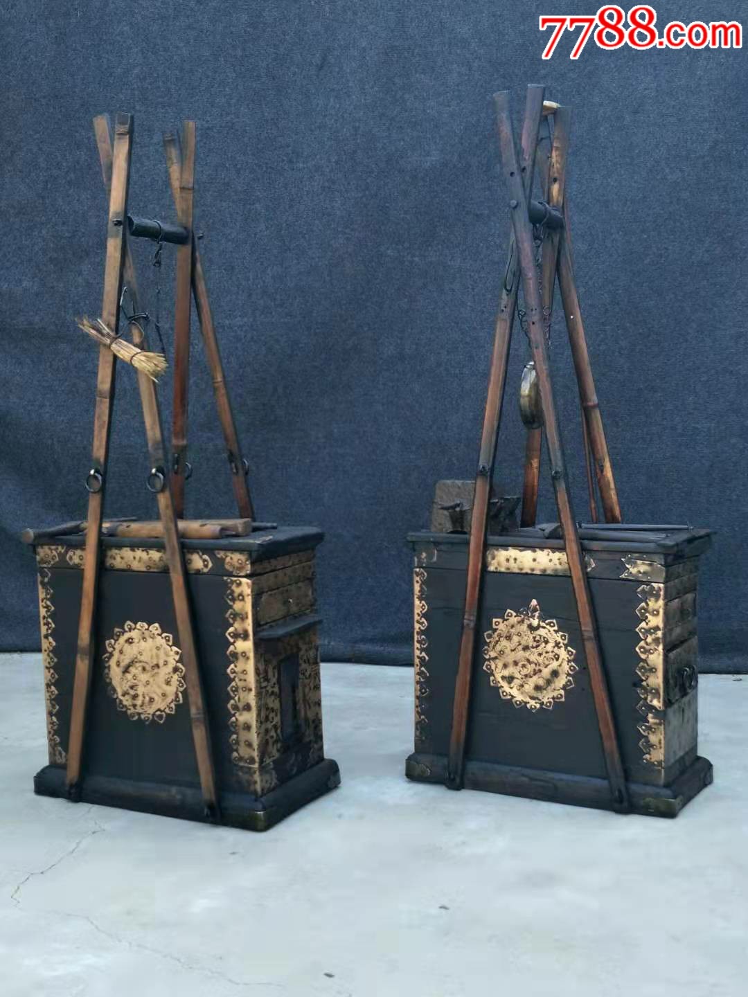 清代银匠挑子四面镶铜