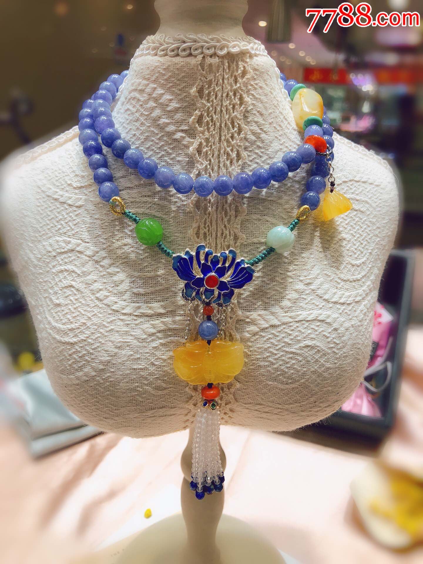 精工原创设计天然坦桑石多圈串儿精美百搭多用款优雅复古风格