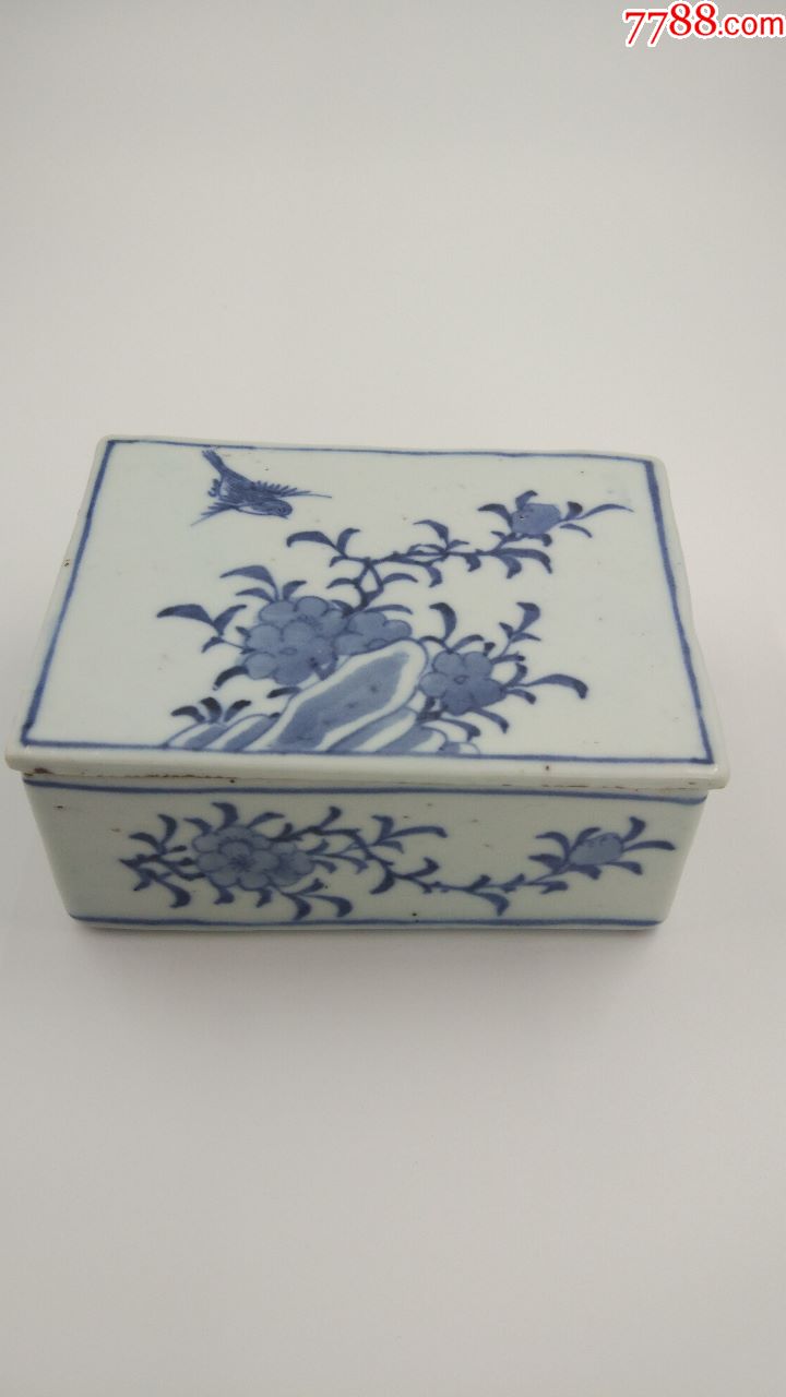 康熙青花四方印泥盒