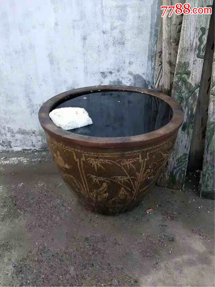 清代大号荷花缸造型漂亮釉色均匀里外挂釉包老完整夏季种花养鱼首选