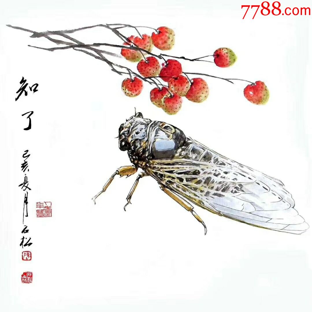 纯手绘书画知了图一幅
