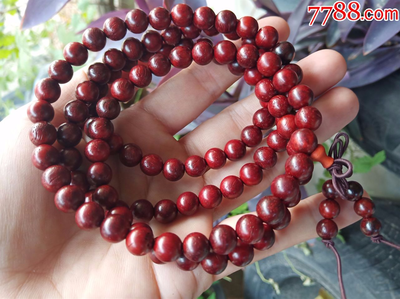 火焰红老红木大红料直径075厘米108颗缠绕佛珠手串清仓包邮