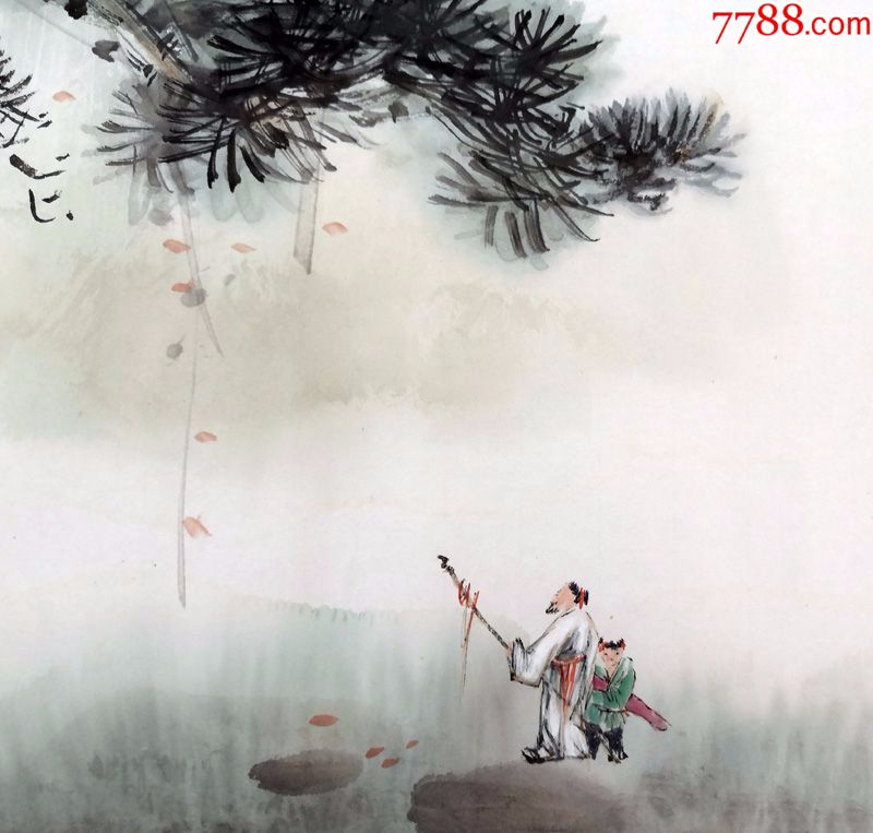 云天手绘真迹四尺对开古意水墨画写意春景山水画访友品清气-价格:360