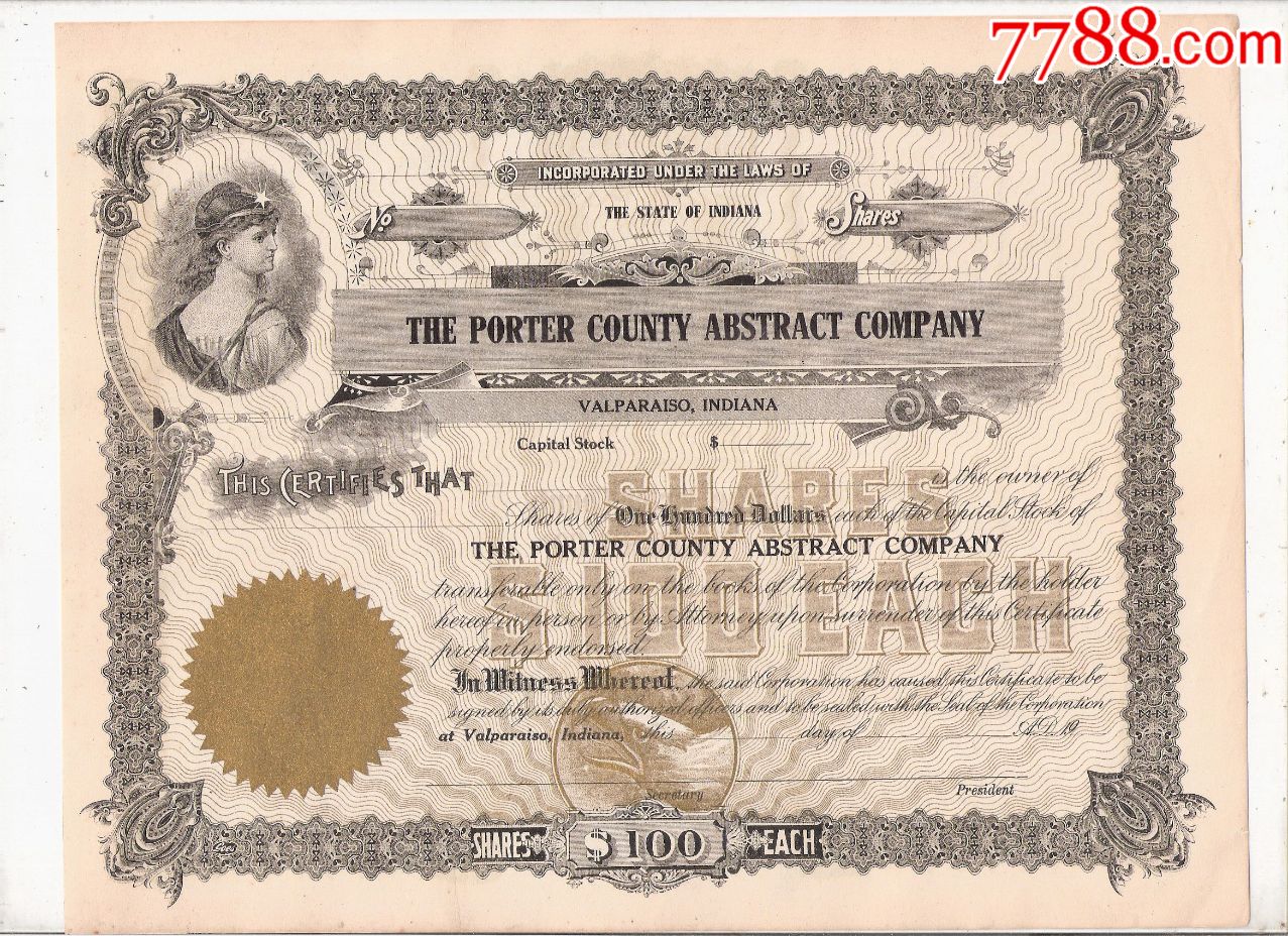 未使用民国时期美国老股票债券波特县萃取公司1000美元有水印