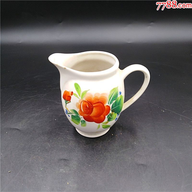 文革年代手绘玫瑰花老杯子公道杯奶杯子文革老瓷器漱口杯老货旧货