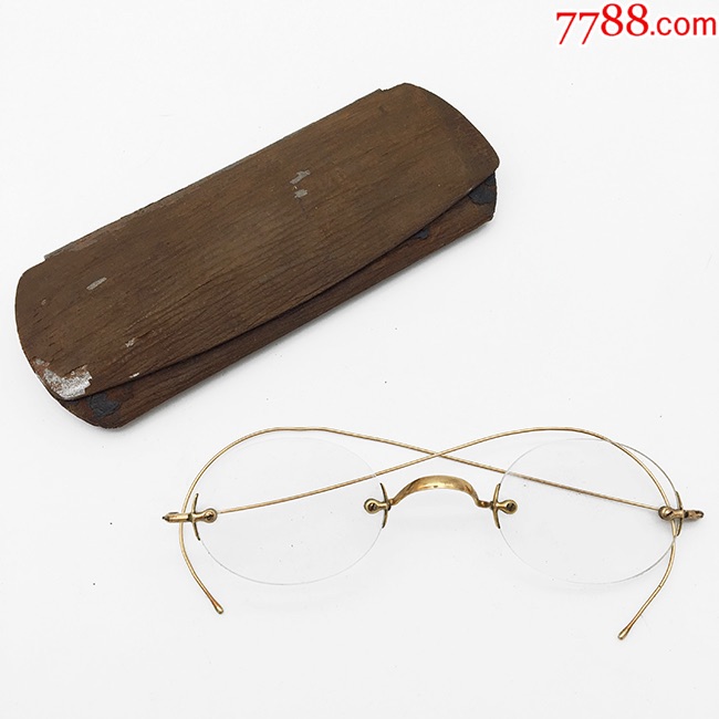 西洋古董眼镜1910年美国制金丝框镜架原装镜盒民国怀旧老文艺