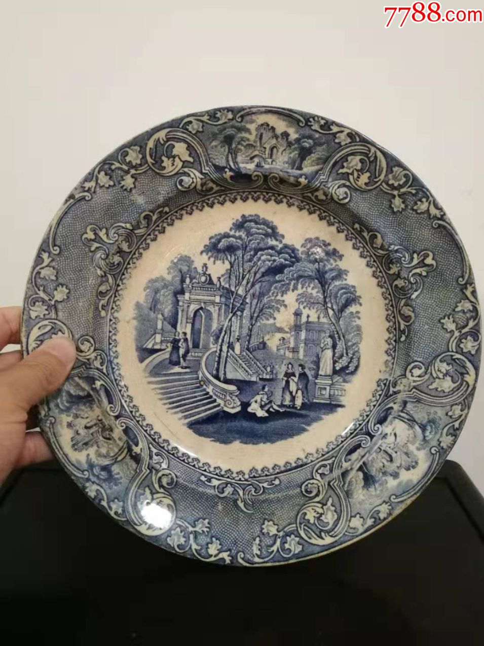 老青花西洋人物盘_青花瓷_图片鉴别_收藏价值_7788和田玉收藏